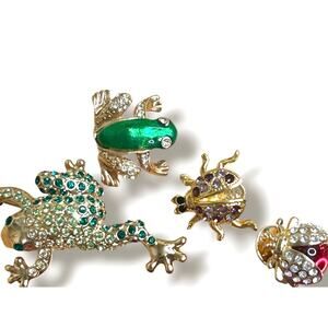 Vintage Lot Frogs Insect Ladybug Brooch Pins Lapel Pins Sparkly